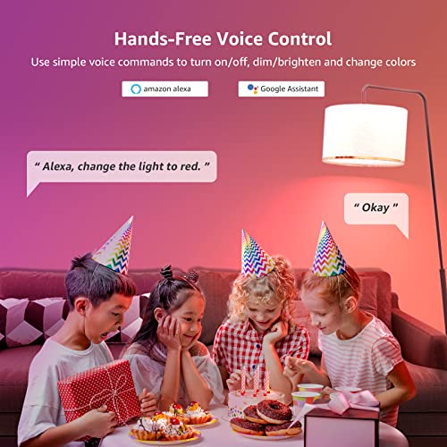 LE Smart Light Bulbs, LED Color Changing Lights, Works with Alexa and Google Assistant, RGB & Soft Warm White, 60 Watt Equivalent, Dimmable with App, A19 E26, No Hub Required, 2.4GHz WiFi Only, 4 Pack