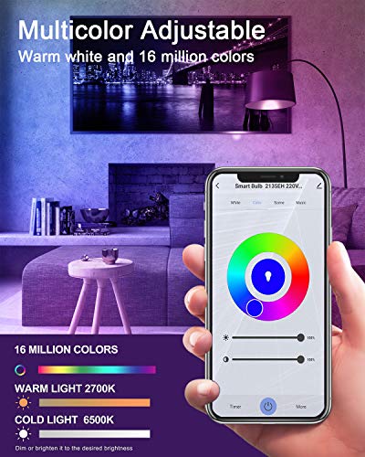 DOGAIN Smart Light Bulb E26 A15 RGB Color Changing Light Bulbs Compatible with Alexa Google Home 6W (40W Equivalent) Dimmable Multicolor WiFi LED Light Bulbs 500LM (Only 2.4GHz) 2 Pack