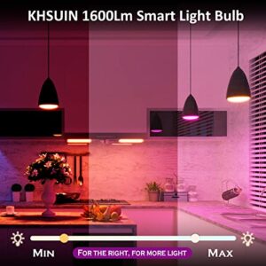 KHSUIN WiFi Smart Light Bulbs,16W 150W Equivalent 1600Lumen Ultra Bright E26 A19 Smart Bulb Work with Alexa,Google No Hub Required,Dimmable Led Full Color Changing Alexa Light Bulb,2 Pack