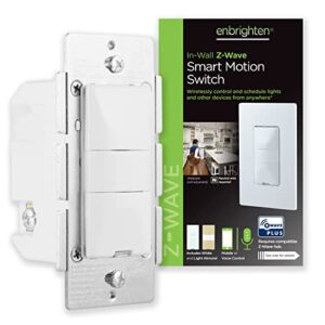 enbrighten z-wave plus smart motion sensor light switch, on/off, vacancy / occupancy sensor, includes white and lt. almond, zwave hub required, works with smartthings, wink, and alexa, 26931