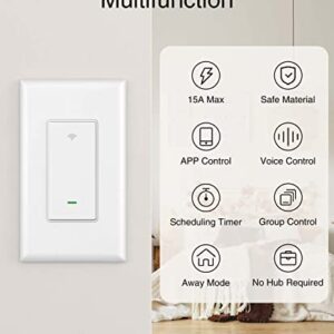 GHome Smart Switch, Smart Wi-Fi Light Switch Works with Alexa and Google Home 2.4Ghz, Single-Pole, Neutral Wire Required, UL Certified, Voice Control, No Hub Required (4 Pack)