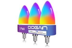 dogain smart light bulbs e12 base led color light bulb wifi-bluetooth candelabra light bulbs compatible with alexa google home, app color changing dimmable, 360 lm 35w equivalent (2.4 ghz only) 3 pack