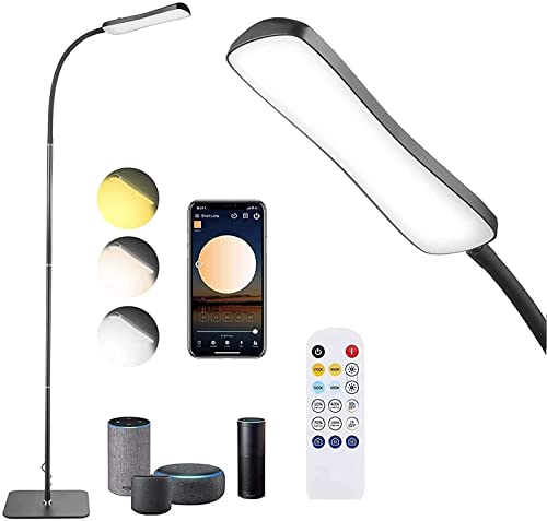 GMK Smart LED Floor Lamp, Standing Lamp Compatible with Alexa Google Home, App Remote Control 10-100% Brightness Reading Lamp Stepless Dimmer Adjustable 2700-6500K for Bedroom Living Room Office