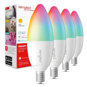 sengled zigbee smart candelabra bulbs, hub required, dimmable multicolor e12 led candle light bulb work with alexa echo(4th gen), echo plus, google/smartthings, voice/app control, 450 lm/40w eqv. 4pk