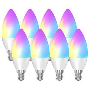 CMARS Smart Light Bulbs E12 Base, Candelabra LED Bulbs Work with Alexa Google Home IFTTT, Dimmable and RGB Color Changing Light Bulb, Tunable White Chandelier Light Bulbs (2.4 Ghz only) 8 Pack