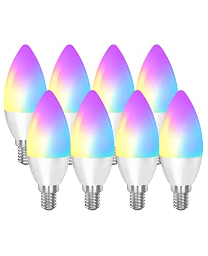 CMARS Smart Light Bulbs E12 Base, Candelabra LED Bulbs Work with Alexa Google Home IFTTT, Dimmable and RGB Color Changing Light Bulb, Tunable White Chandelier Light Bulbs (2.4 Ghz only) 8 Pack