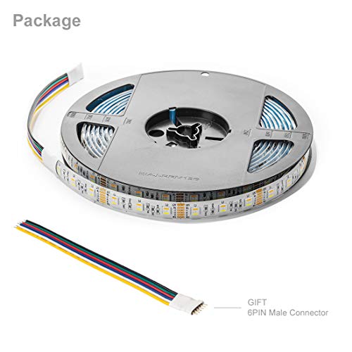 BTF-LIGHTING RGBCCT 5 Colors in 1 LED 5050SMD RGBWW RGB+Dimmable Tunable Color Temperature 2700K-6500K 16.4ft 60LEDs/m 300LEDs Multi-Colored LED Tape Lights IP30 DC12V For Bedroom Desk Home Decoration