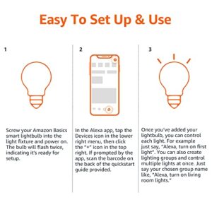 Amazon Basics Smart A19 LED Light Bulb, Dimmable Soft White, 2.4 GHz Wi-Fi, 60W Equivalent 800LM, Works with Alexa Only, 1-Pack, Certified for Humans