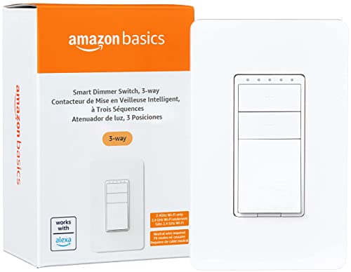 Amazon Basics 3-Way Smart Dimmer Switch, Neutral Wire Required, 2.4 Ghz WiFi, Works with Alexa