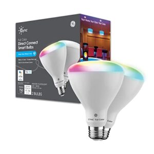 ge cync smart led light bulbs, color changing lights, bluetooth and wi-fi lights, works with alexa and google home, br30 indoor floodlight bulbs (2 pack)