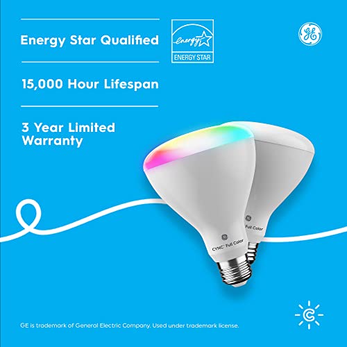 GE CYNC Smart LED Light Bulbs, Color Changing Lights, Bluetooth and Wi-Fi Lights, Works with Alexa and Google Home, BR30 Indoor Floodlight Bulbs (2 Pack)