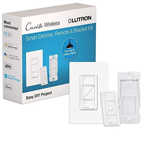 Lutron Caséta Smart Home Dimmer Switch and Pico Remote Kit, Works with Alexa, Apple HomeKit, Ring, Google Assistant (Smart Hub Required) | P-PKG1WB-WH | White