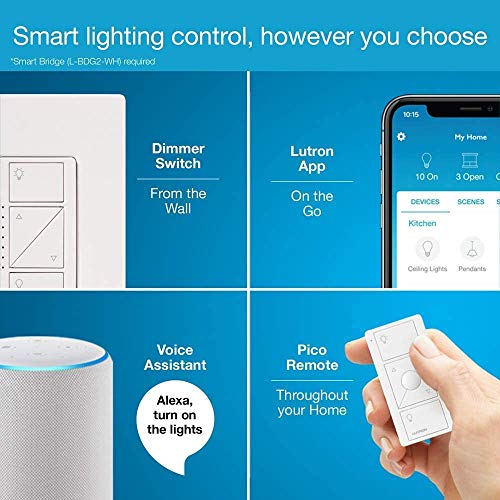 Lutron Caséta Smart Home Dimmer Switch and Pico Remote Kit, Works with Alexa, Apple HomeKit, Ring, Google Assistant (Smart Hub Required) | P-PKG1WB-WH | White