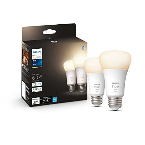 Philips Hue White A19 LED Smart Bulb, Bluetooth & Zigbee Compatible (Hue Hub Optional), Works with Alexa & Google Assistant, 2 Bulbs