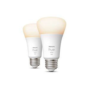 Philips Hue White A19 LED Smart Bulb, Bluetooth & Zigbee Compatible (Hue Hub Optional), Works with Alexa & Google Assistant, 2 Bulbs