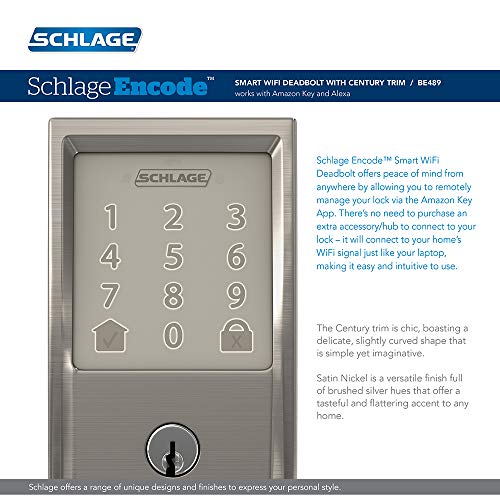 Schlage Encode Smart Wi-Fi Deadbolt with Century Trim in Satin Nickel