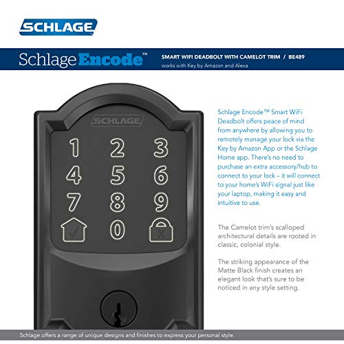 Schlage Encode Smart Wi-Fi Deadbolt with Camelot Trim in Matte Black