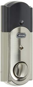 schlage z-wave connect camelot touchscreen deadbolt with built-in alarm, satin nickel, be469 cam 619, works with alexa via smartthings, wink or iris