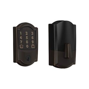 schlage encode smart wi-fi deadbolt with camelot trim in aged bronze