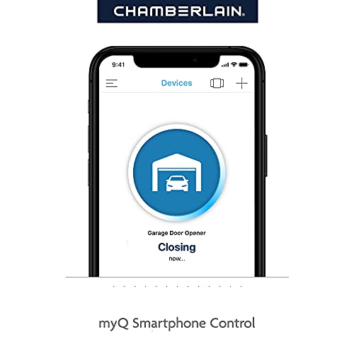 Chamberlain B2405 Smart myQ Smartphone Controlled-Ultra Quiet, Strong Belt Drive, Wireless Keypad Included, Blue Garage Door Opener , White