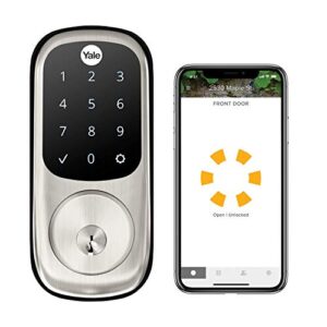 yale assure lock touchscreen, wi-fi smart lock – works with the yale access app, amazon alexa, google assistant, homekit, phillips hue and samsung smartthings, satin nickel