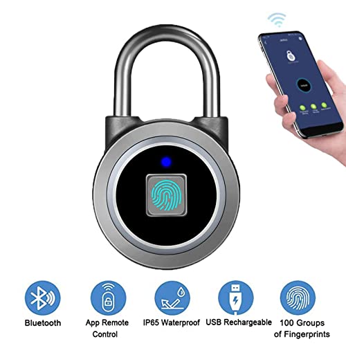 Fingerprint Padlock, Bluetooth Lock, Mobile APP, MEGAFEIS Smart Padlock with Keyless Biometric, Water Resistant, Suitable for Gym, Sports, Bike, School, Locker and Storage(Grey)