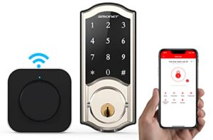 wifi smart lock,smonet electronic digital bluetooth smart deadbolt,keyless entry door lock with keypads,gateway hub included, remotely control,work with alexa,code for home front door,silver