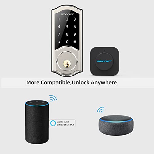 WiFi Smart Lock,SMONET Electronic Digital Bluetooth Smart Deadbolt,Keyless Entry Door Lock with Keypads,Gateway Hub Included, Remotely Control,Work with Alexa,Code for Home Front Door,Silver