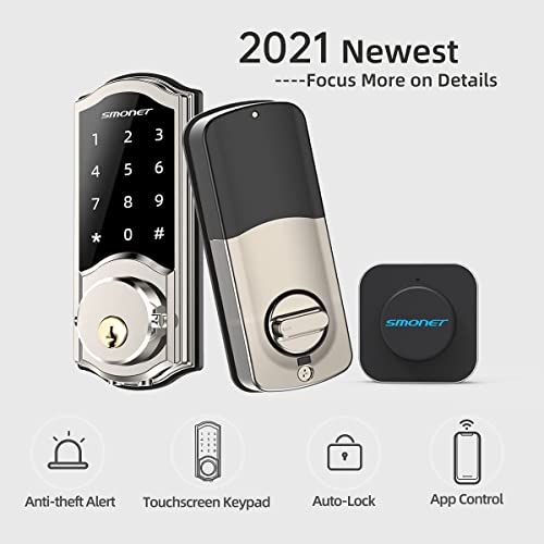 WiFi Smart Lock,SMONET Electronic Digital Bluetooth Smart Deadbolt,Keyless Entry Door Lock with Keypads,Gateway Hub Included, Remotely Control,Work with Alexa,Code for Home Front Door,Silver