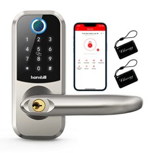 fingerprint door locks with handle, hornbill smart keyless entry locks with touchscreen keypad,bluetooth front door lock, electronic digital deadbolt with reversible handle, free app, fobs, code