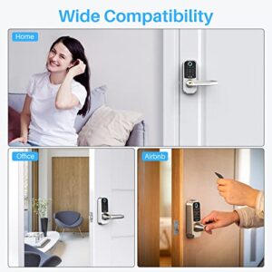 Fingerprint Door Locks with Handle, Hornbill Smart Keyless Entry Locks with Touchscreen Keypad,Bluetooth Front Door Lock, Electronic Digital Deadbolt with Reversible Handle, Free App, Fobs, Code