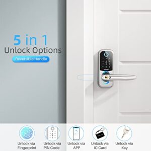 Fingerprint Door Locks with Handle, Hornbill Smart Keyless Entry Locks with Touchscreen Keypad,Bluetooth Front Door Lock, Electronic Digital Deadbolt with Reversible Handle, Free App, Fobs, Code