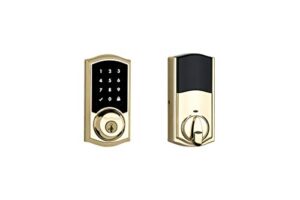 kwikset 916 traditional touchscreen smartcode electronic deadbolt smart lock featuring smartkey security and zigbee 3.0 technology in polished brass,lifetime polished brass