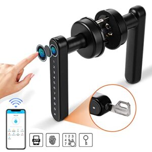 Smart Lock,CATCHFACE Fingerprint Door Lock Keyless Entry Door Lock Fingerprint Door Handle Biometric Door Lock with Fingerprint/TTlock App/Code/Key WiFi Door Lock for Front Door Home Airbnb(Black)