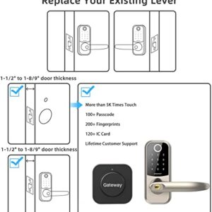 Smart Lock, SMONET Fingerprint Door Lock with Adjustable Handle, Bluetooth Electronic Digital Deadbolt Lock with Keypad, IC Cards, Code, Fingerprint, App and Key Works with Alexa for Home Apartment