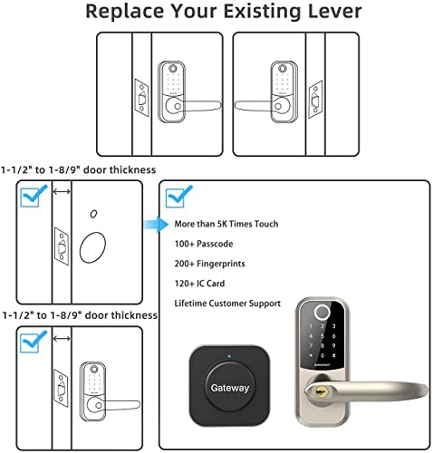 Smart Lock, SMONET Fingerprint Door Lock with Adjustable Handle, Bluetooth Electronic Digital Deadbolt Lock with Keypad, IC Cards, Code, Fingerprint, App and Key Works with Alexa for Home Apartment