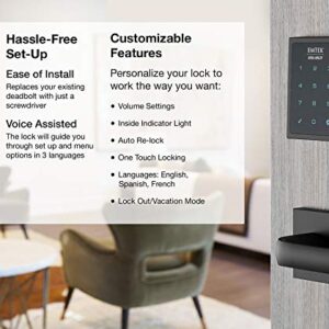 Emtek Empowered Motorized Touchscreen Keypad Smart Deadbolt - Connected by August, Flat Black Coated (US19), Model: EMP1101US19