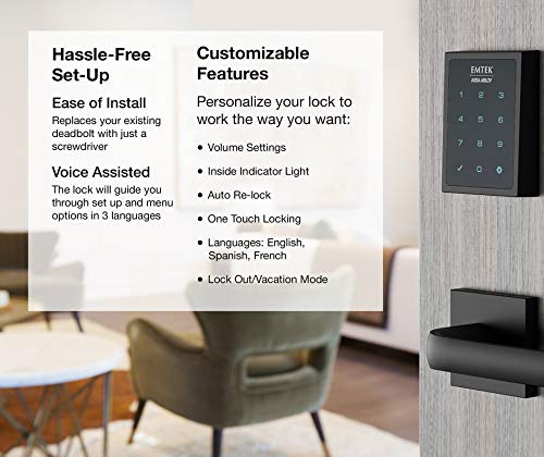 Emtek Empowered Motorized Touchscreen Keypad Smart Deadbolt - Connected by August, Flat Black Coated (US19), Model: EMP1101US19