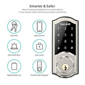 Smart Deadbolt Lock Front Door, hornbill Keyless Entry Door Lock with Keypad, Bluetooth Smart Locks Work with Alexa, Digital Code Lock for Airbnb and Vacation Rental Hosts