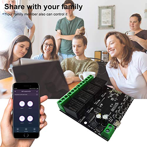 4 Channel WiFi Momentary Inching Relay Self-Locking Switch Module Smart Life/Tuya APP Control WiFi Relay Module for Garage Door Opener, DC 7-32V WiFi Relay Switch Compatible with Alexa Goolge Home