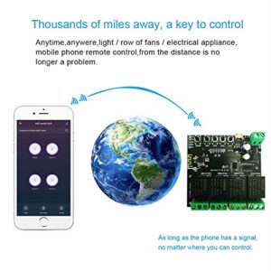 4 Channel WiFi Momentary Inching Relay Self-Locking Switch Module Smart Life/Tuya APP Control WiFi Relay Module for Garage Door Opener, DC 7-32V WiFi Relay Switch Compatible with Alexa Goolge Home