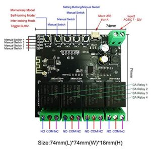 4 Channel WiFi Momentary Inching Relay Self-Locking Switch Module Smart Life/Tuya APP Control WiFi Relay Module for Garage Door Opener, DC 7-32V WiFi Relay Switch Compatible with Alexa Goolge Home