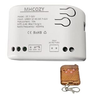 mhcozy updated wifi wireless smart switch inching self-locking relay module,set inching time from 0.5 second to 1 hour,be applied to access control,diy wifi garage door opener (7-32v with 433mhz rf)