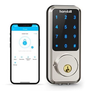 smart door lock with keypad, keyless entry home with your smartphone, bluetooth smart deadbolt door lock works with app control, code and ekey, auto lock for home hotel apartment