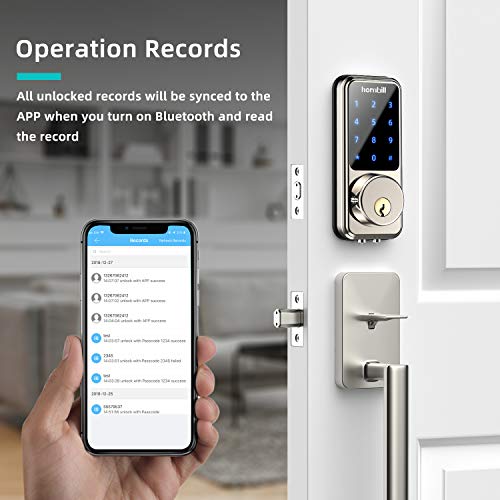 Smart Door Lock with Keypad, Keyless Entry Home with Your Smartphone, Bluetooth Smart Deadbolt Door Lock Works with APP Control, Code and eKey, Auto Lock for Home Hotel Apartment