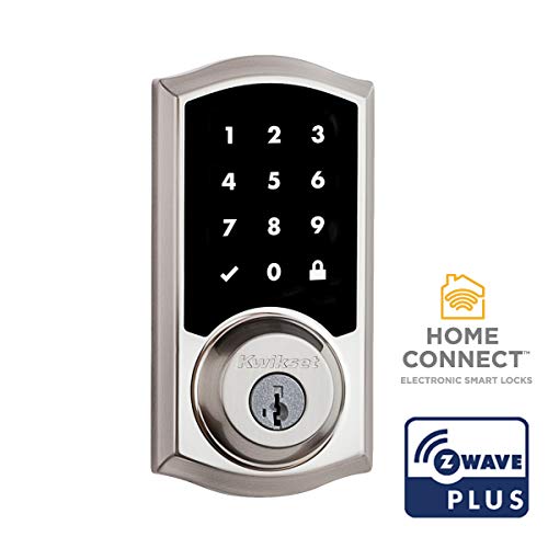 Kwikset 99160-020 Smartcode 916 Traditional Smart Lock Touchscreen Electronic Deadbolt Door Lock with SmartKey Security and Z-Wave Plus, Satin Nickel