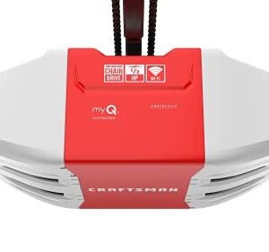 CRAFTSMAN 1/2 HP Smart Garage Door Opener - myQ Smartphone Controlled - Chain Drive, Wireless Keypad Included, Model CMXEOCG472, Red