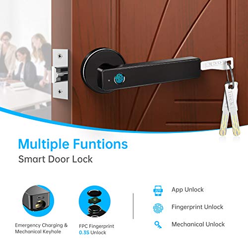 Smart Lock, Biometric Fingerprint Door Lock, Keyless Entry Door Lock, Smart Deadbolt Lock, Fingerprint Door Knob, Smart Door Handle, Smart Locks for Front Door, Bedroom Door Lock by Luston(Black)