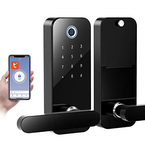 SmartCoolous Tuya Smart Lock Fingerprint Door Lock 4 in 1 Unlock Touch Screen Bluetooth APP Keyless Entry Door Lock for Home Office Hotel Apartment Compatible with Alexa