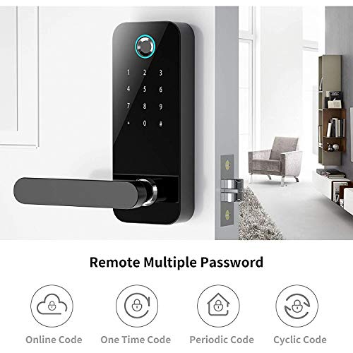 SmartCoolous Tuya Smart Lock Fingerprint Door Lock 4 in 1 Unlock Touch Screen Bluetooth APP Keyless Entry Door Lock for Home Office Hotel Apartment Compatible with Alexa